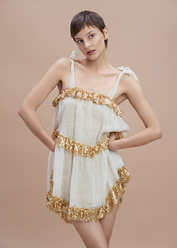 Woman OFF WHITE GOLD CALLIOPE BABYDOLL DRESS 101772 | Sana Osmani Woman OFF WHITE GOLD CALLIOPE BABYDOLL DRESS 101772 | Sana Osmani