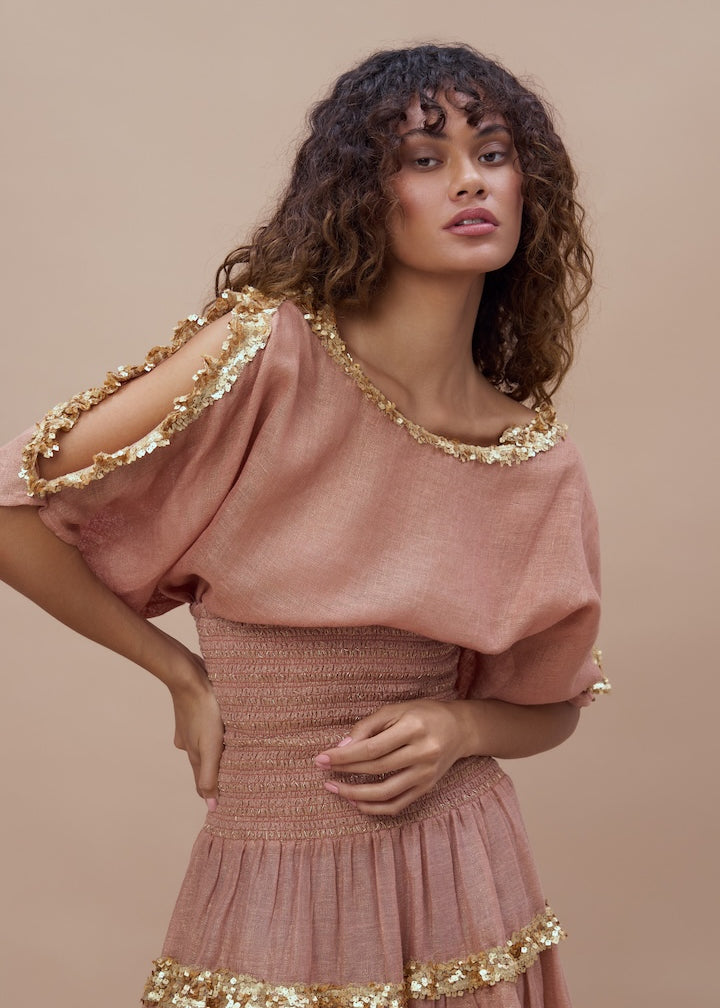 Woman CARIA BOAT NECK TOP Cameo gold 2000260 | Sana Osmani