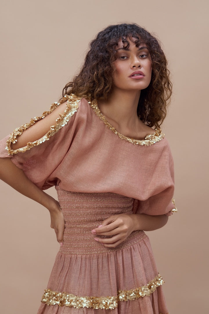Woman CARIA BOAT NECK TOP Cameo gold 2000260 | Sana Osmani
