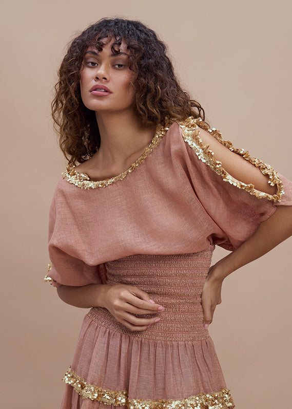 Woman CARIA BOAT NECK TOP Cameo gold 2000260 | Sana Osmani