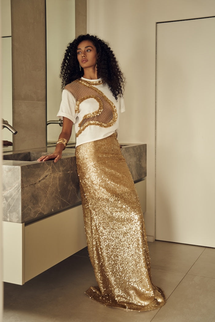 Woman LUSTRE SEQUIN SKIRT Gold 2002745 | Sana Osmani