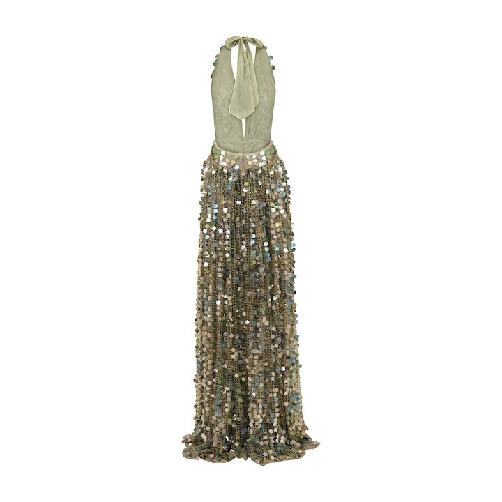 Woman Divina Sequin Dress with Plunging V-Neckline and Open Back Gold 2002187 | Sana Osmani