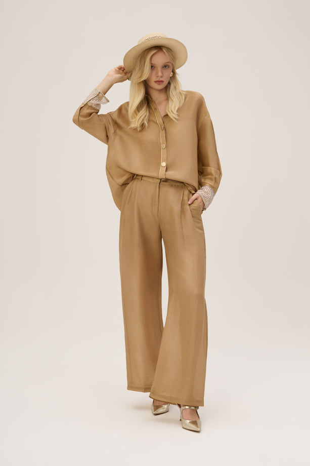 Woman GIANNA TOP AND PANTS SET Caramel Gold 2002406 | Sana Osmani