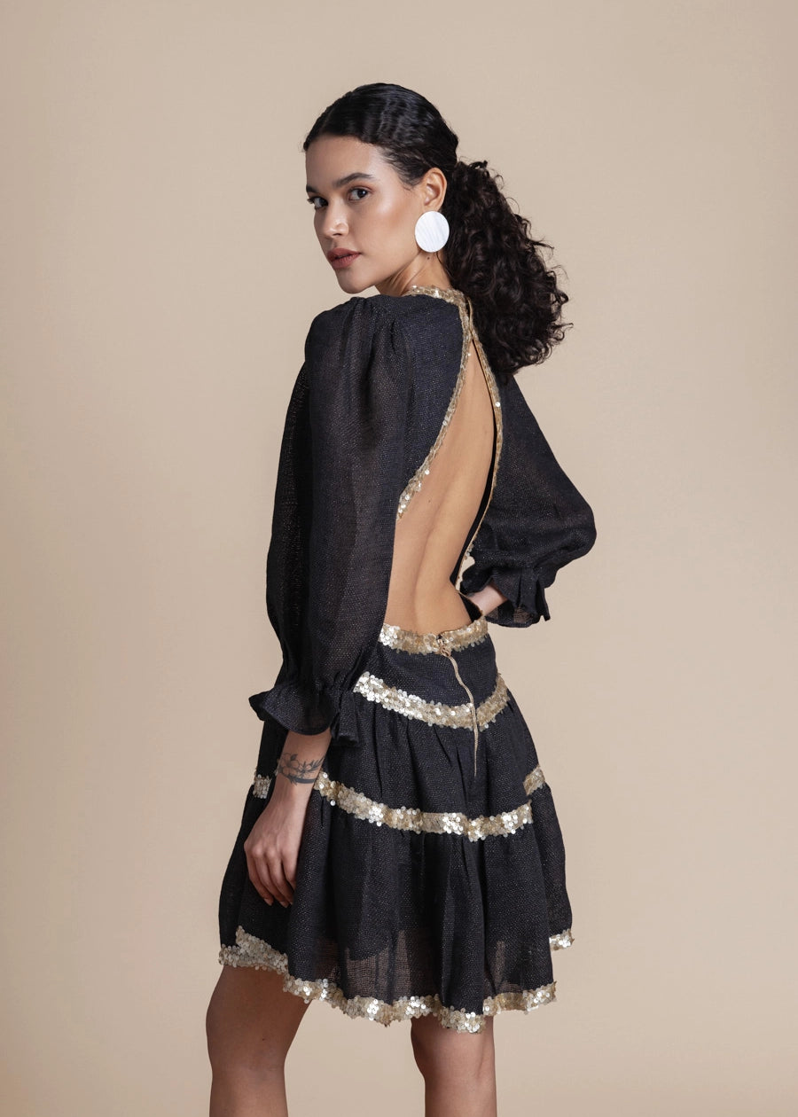 Woman Miriam Backless Mini Dress Black Rich Gold 2001545 | Sana Osmani