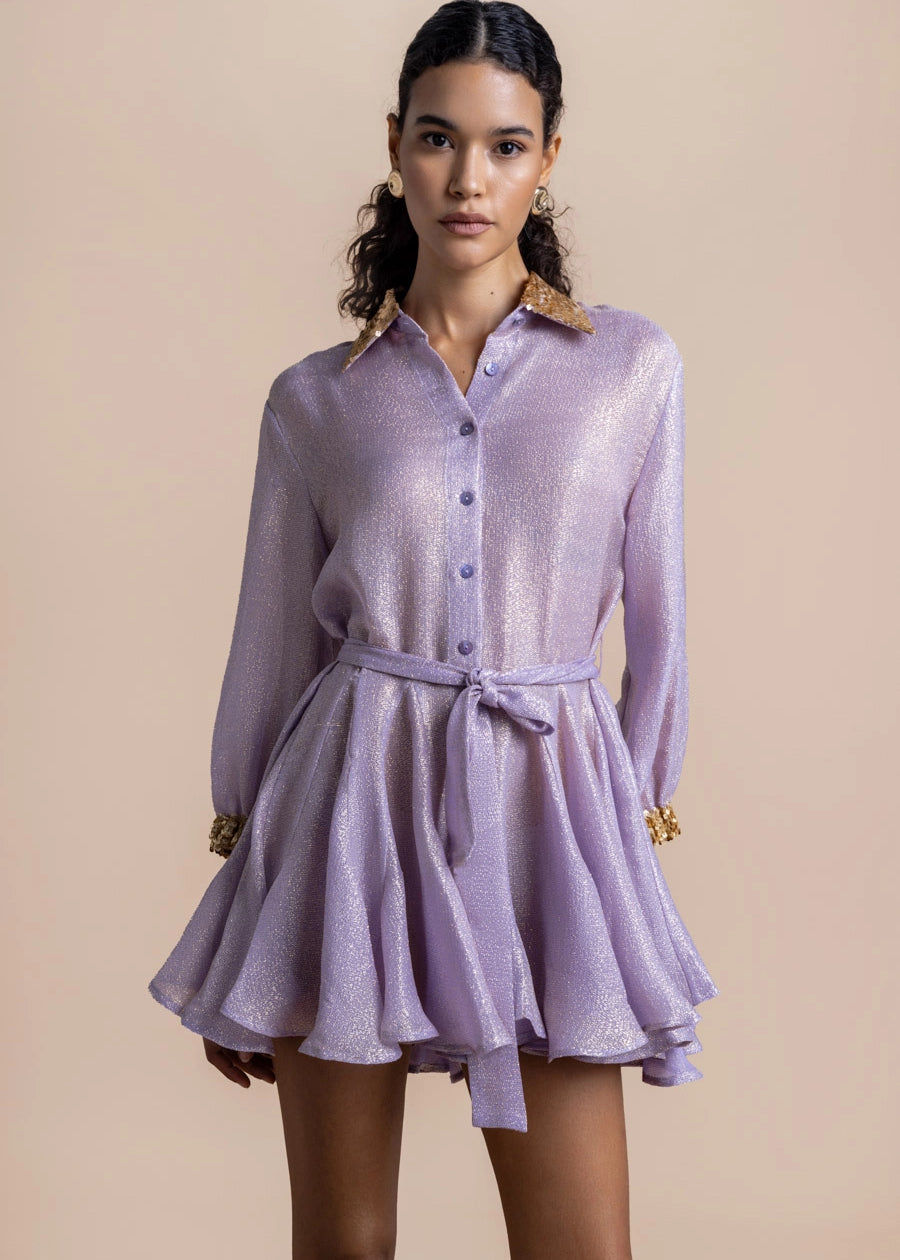 Woman Dive Silk Mini Dress Lilac Gold 2001080 | Sana Osmani