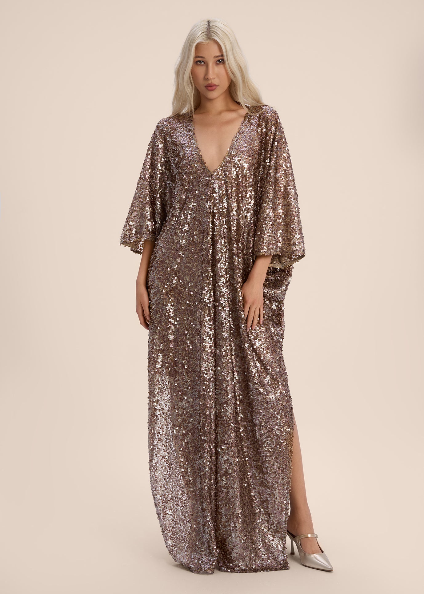 Woman Marie Lou Sequin V-Neckline Kaftan Macchiato 2002534 | Sana Osmani