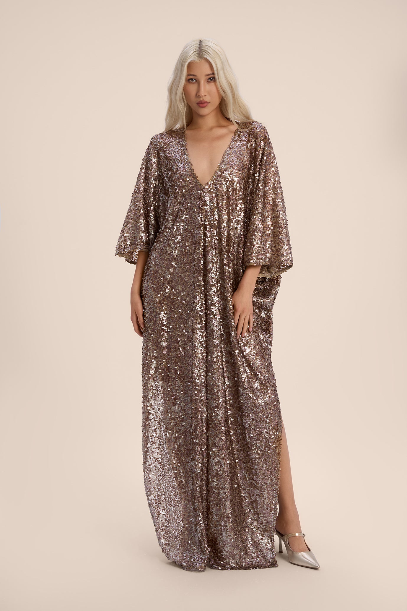 Woman Marie Lou Sequin V-Neckline Kaftan Macchiato 2002534 | Sana Osmani