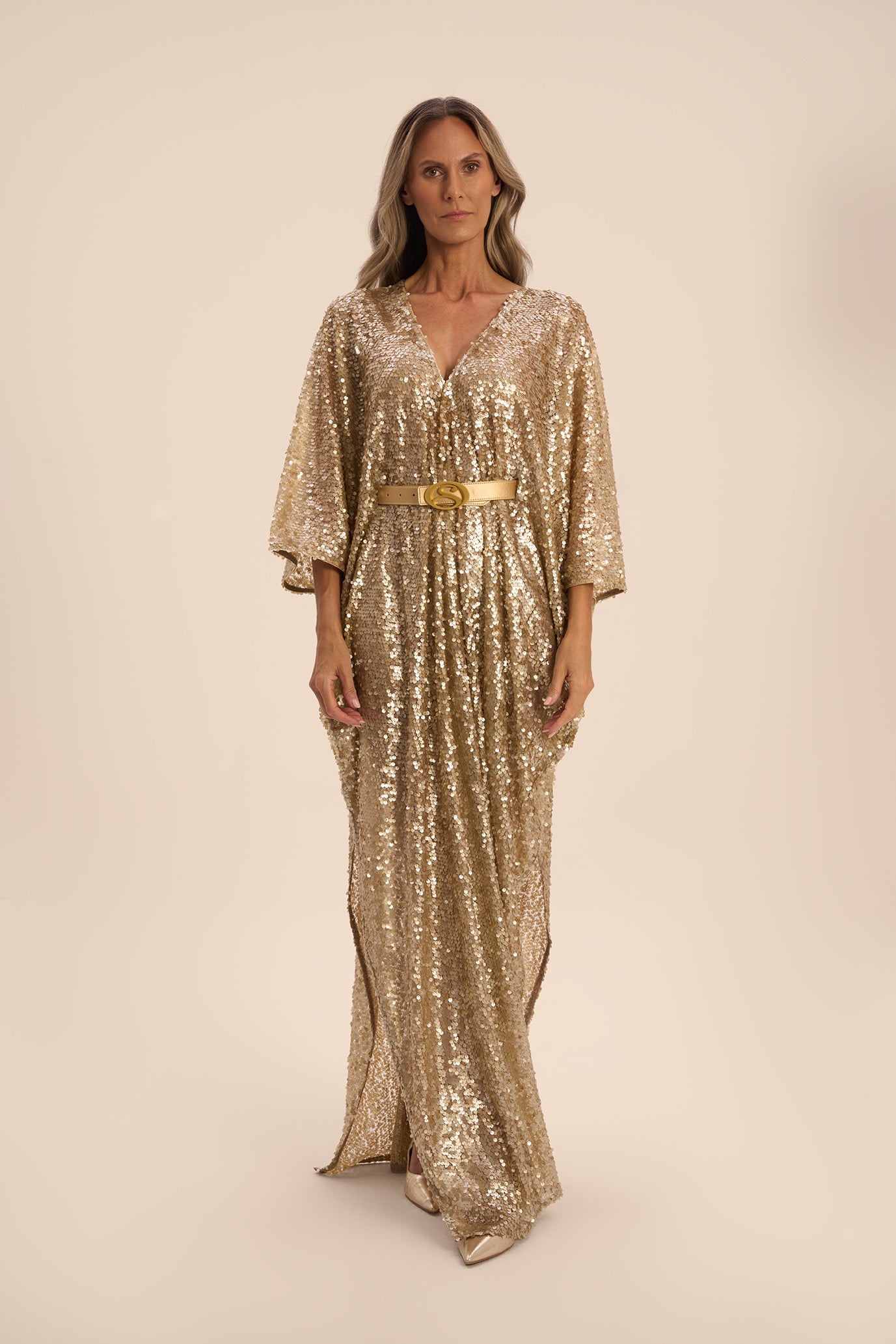 Woman Marie Lou Sequin V-Neckline Kaftan Macchiato 2002534 | Sana Osmani