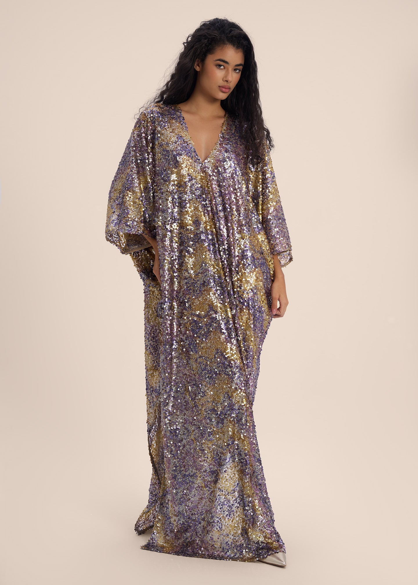 Woman Marie Lou Sequin V-Neckline Kaftan Macchiato 2002534 | Sana Osmani