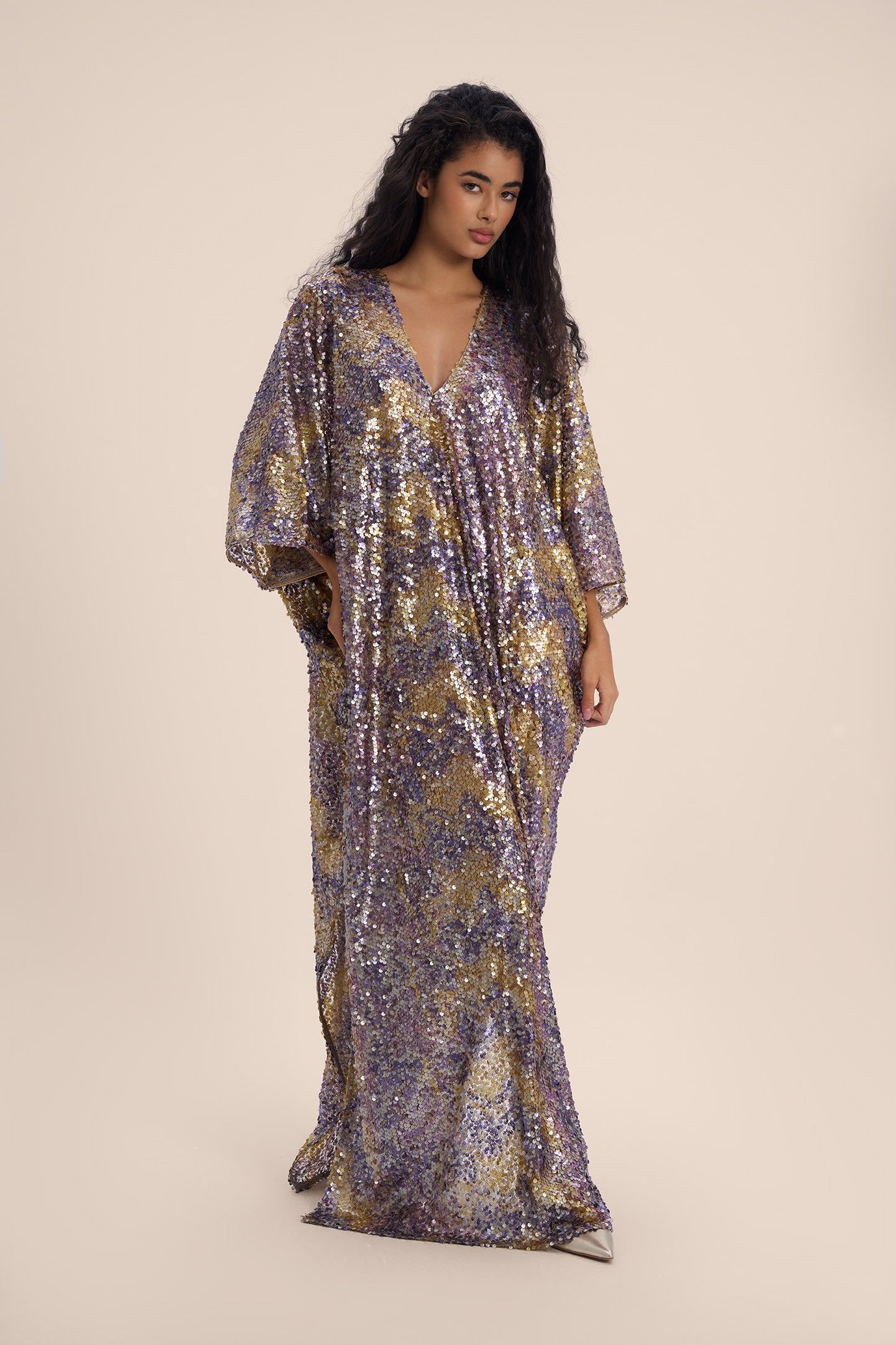 Woman Marie Lou Sequin V-Neckline Kaftan Macchiato 2002534 | Sana Osmani