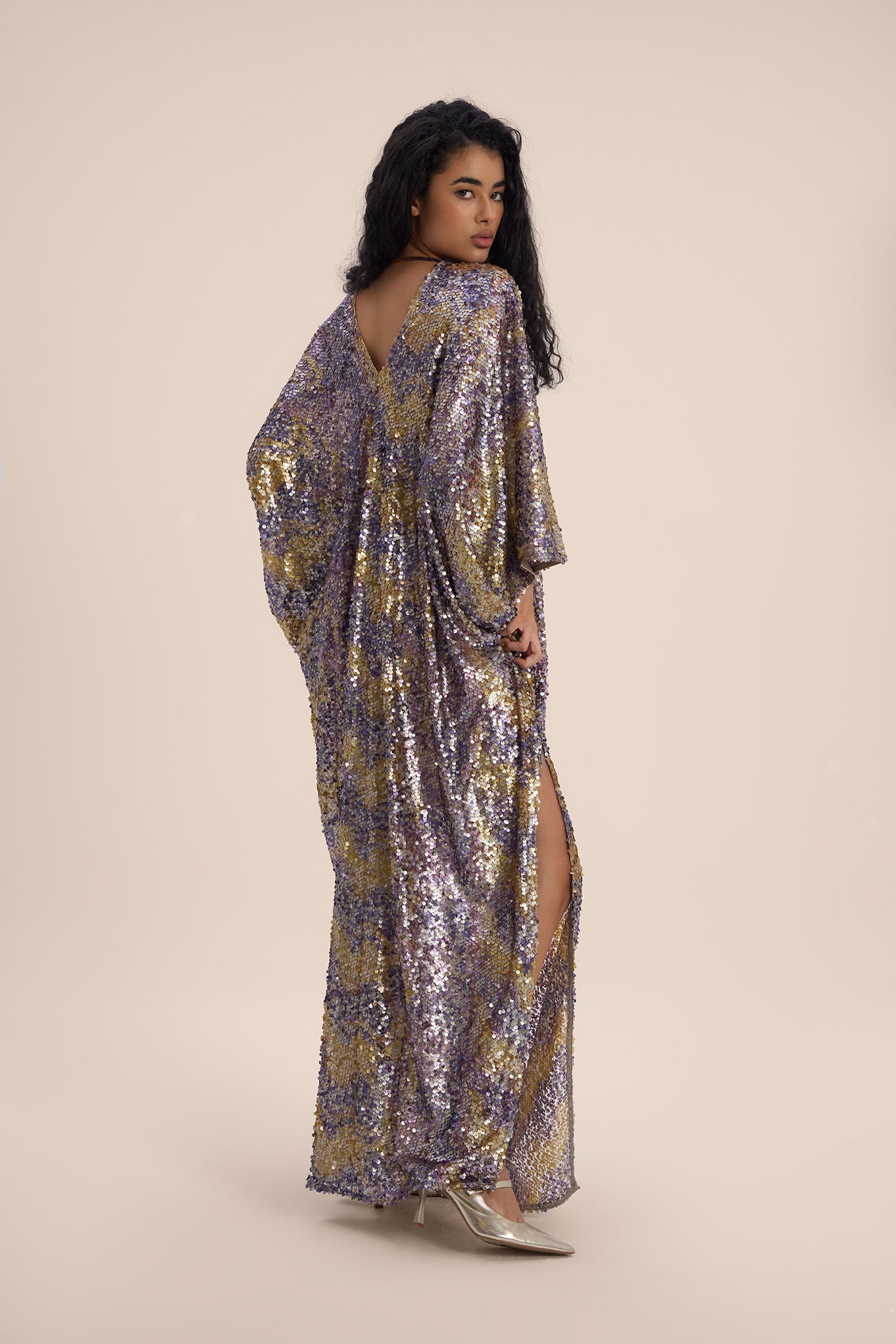 Woman Marie Lou Sequin V-Neckline Kaftan Macchiato 2002534 | Sana Osmani