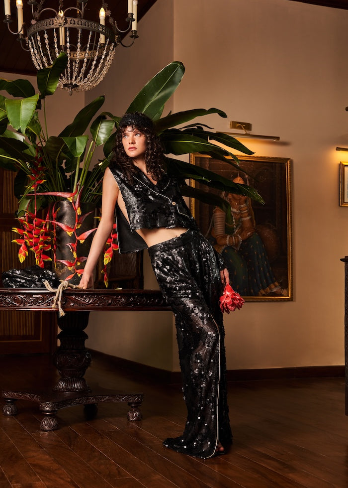 Woman MELROSE SEQUIN BLAZER AND PANTS SET Black 2002664 | Sana Osmani