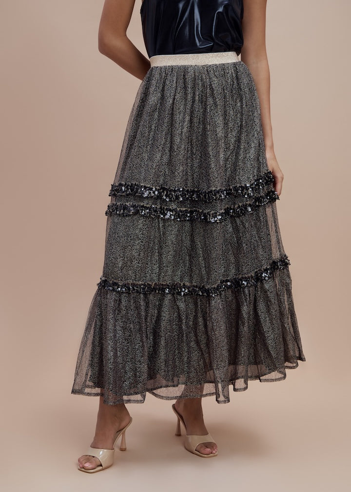 Woman Milka Long Sequin Skirt Black 2000669 | Sana Osmani