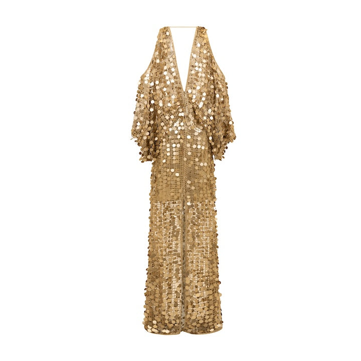 Woman Gold Mimi Sequin Dress with Deep V-Neck and Slit Sleeves 2001903 | Sana Osmani Woman Gold Mimi Sequin Dress with Deep V-Neck and Slit Sleeves 2001903 | Sana Osmani