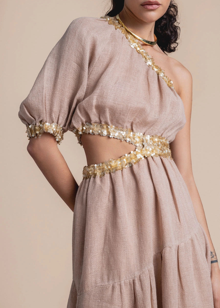 Woman Nirvana One Shoulder Maxi Dress Wheat Rich Gold 2001411 | Sana Osmani