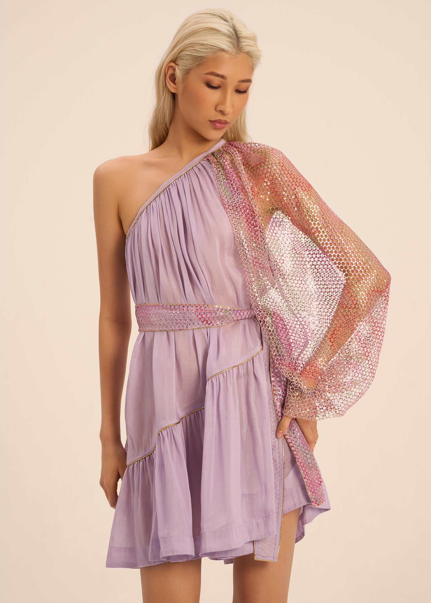Woman ORIANA LINEN AND SILK  DRESS Lavender 2002293 | Sana Osmani