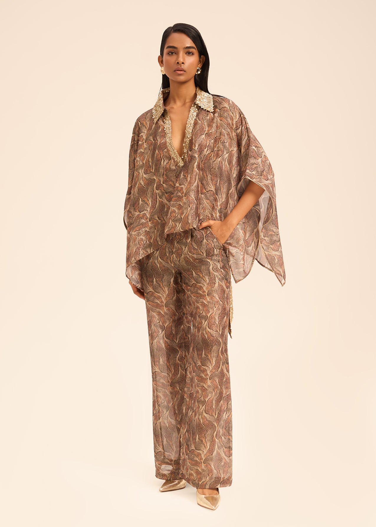 Woman OLIVIA SILK SHIRT AND PANTS SET OFF WHITE GOLD 2003061 | Sana Osmani