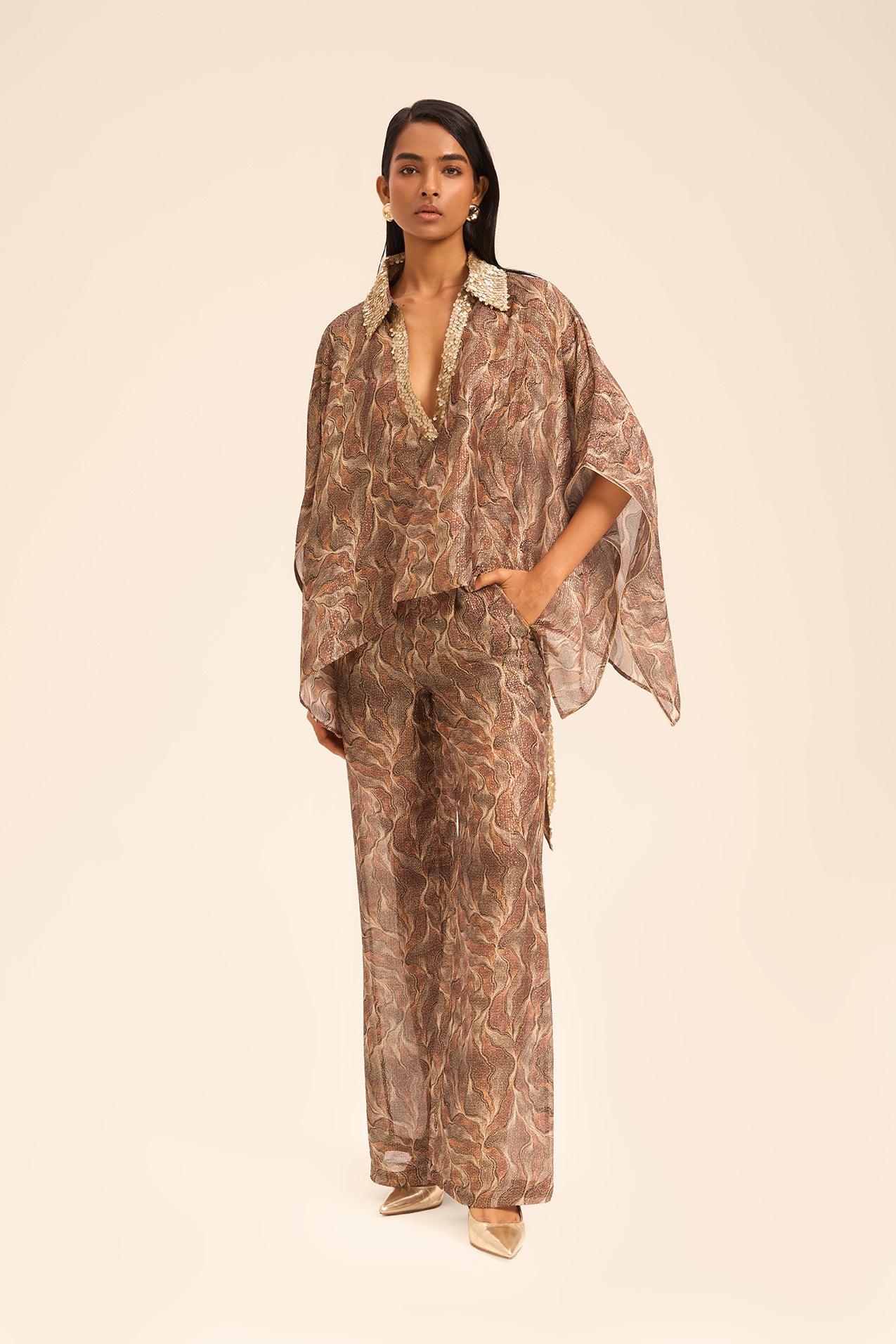 Woman OLIVIA SILK SHIRT AND PANTS SET OFF WHITE GOLD 2003061 | Sana Osmani