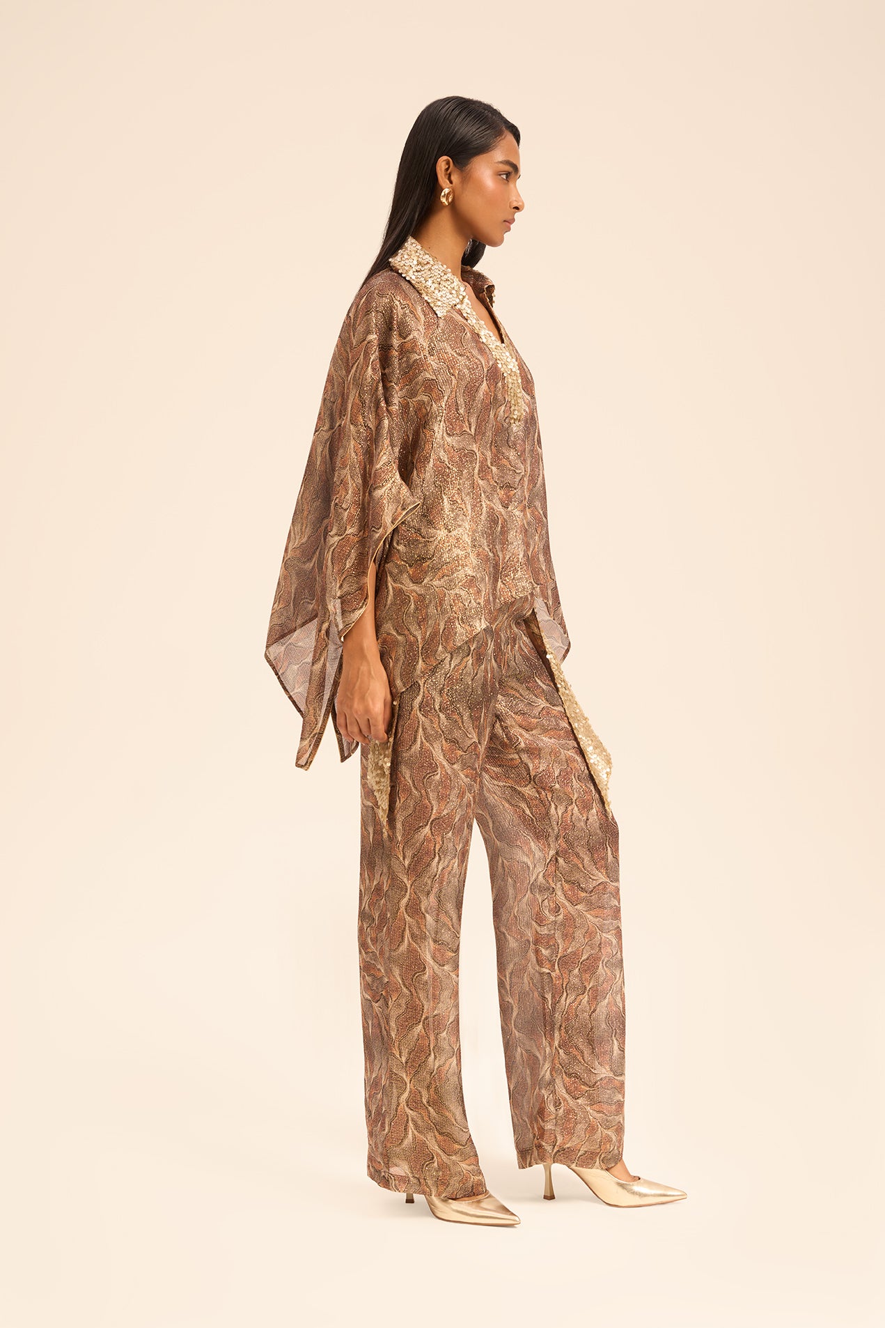 Woman OLIVIA SILK SHIRT AND PANTS SET OFF WHITE GOLD 2003061 | Sana Osmani