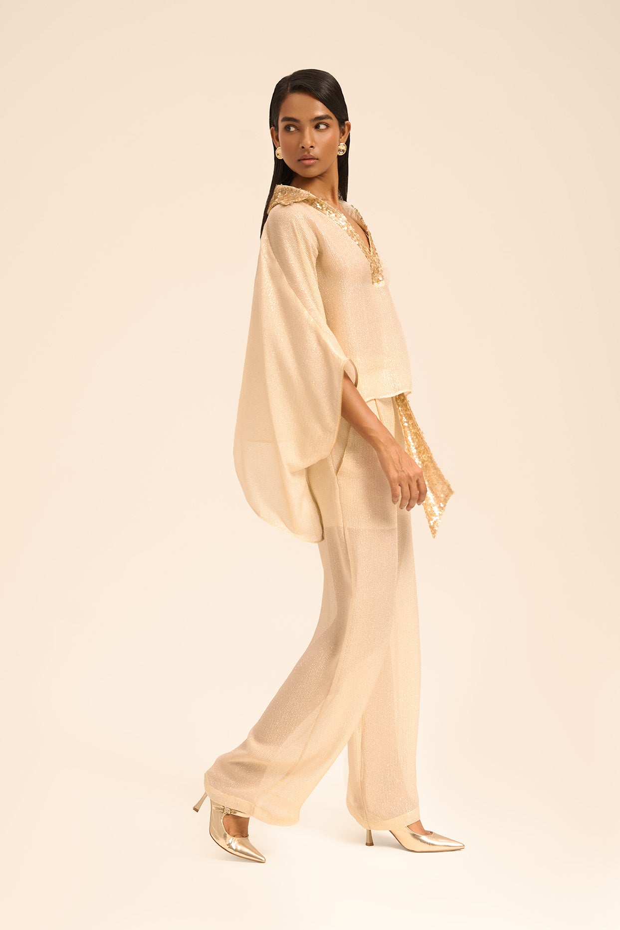 Woman OLIVIA SILK SHIRT AND PANTS SET OFF WHITE GOLD 2003061 | Sana Osmani