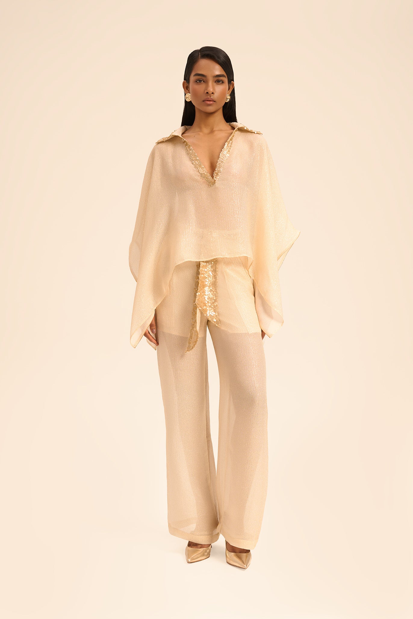 Woman OLIVIA SILK SHIRT AND PANTS SET OFF WHITE GOLD 2003061 | Sana Osmani
