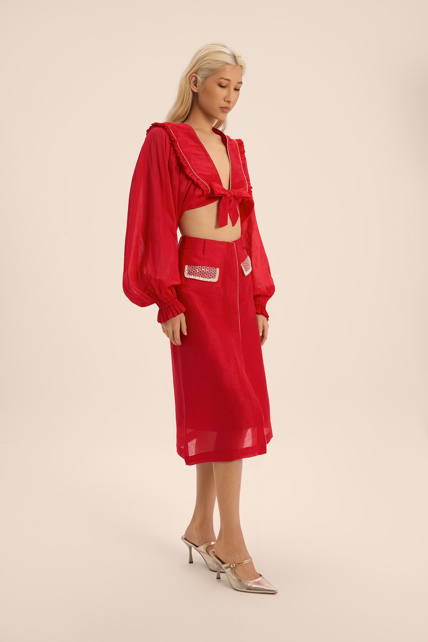 Woman مجموعة قميص وتنورة من الحرير اللامع متعدد الألوان 2002913 | Sana Osmani