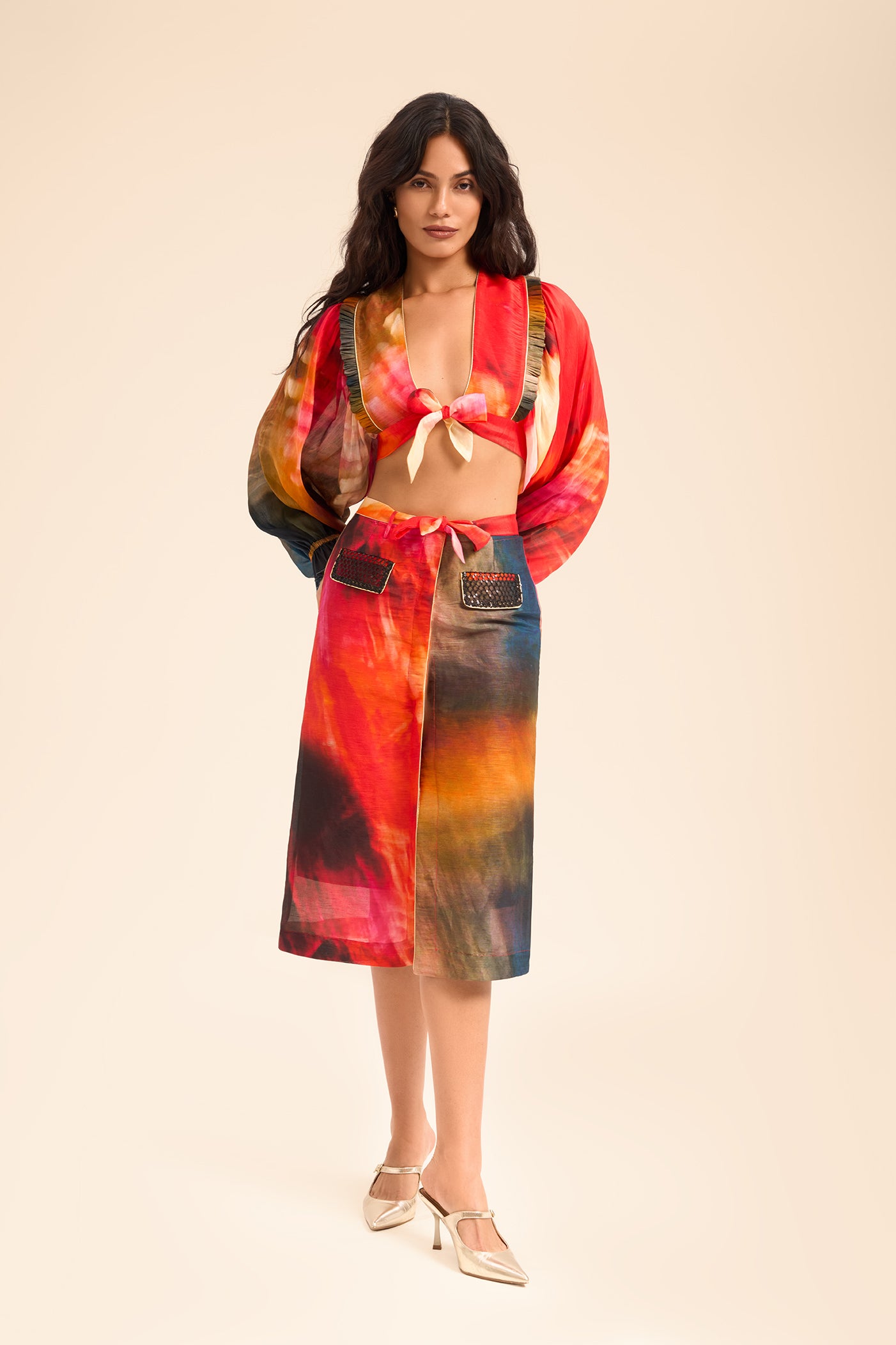 Woman مجموعة قميص وتنورة من الحرير اللامع متعدد الألوان 2002913 | Sana Osmani