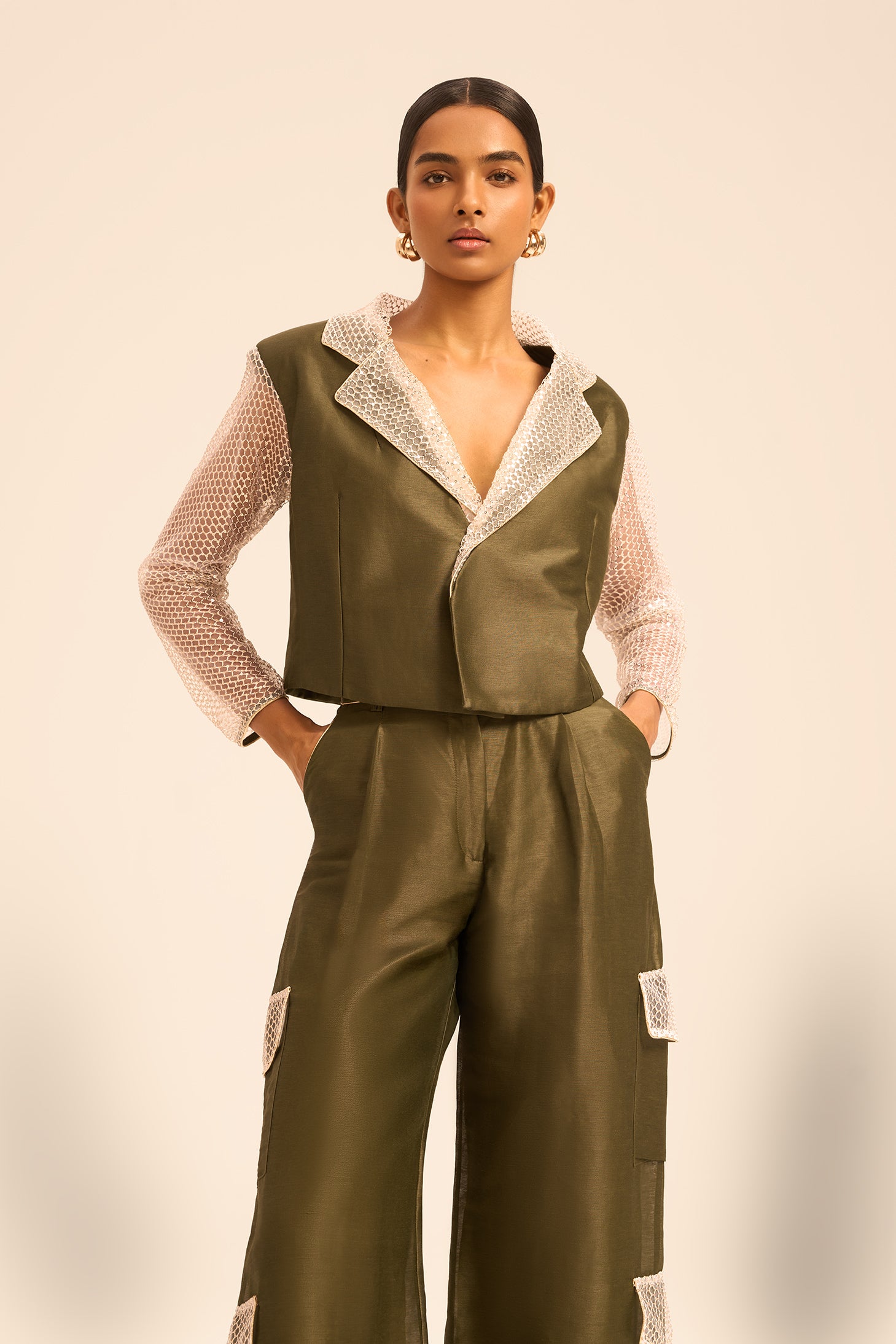 Woman RENEE LINSILK SHIRT AND PANTS SET Khaki Gold 2003238 | Sana Osmani