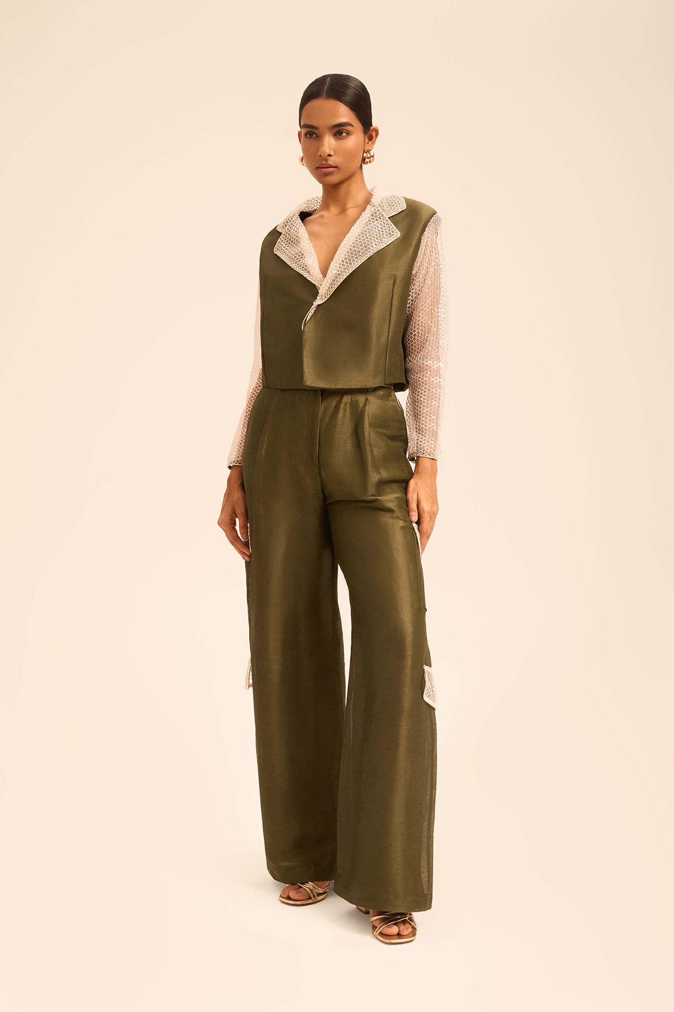 Woman RENEE LINSILK SHIRT AND PANTS SET Khaki Gold 2003238 | Sana Osmani