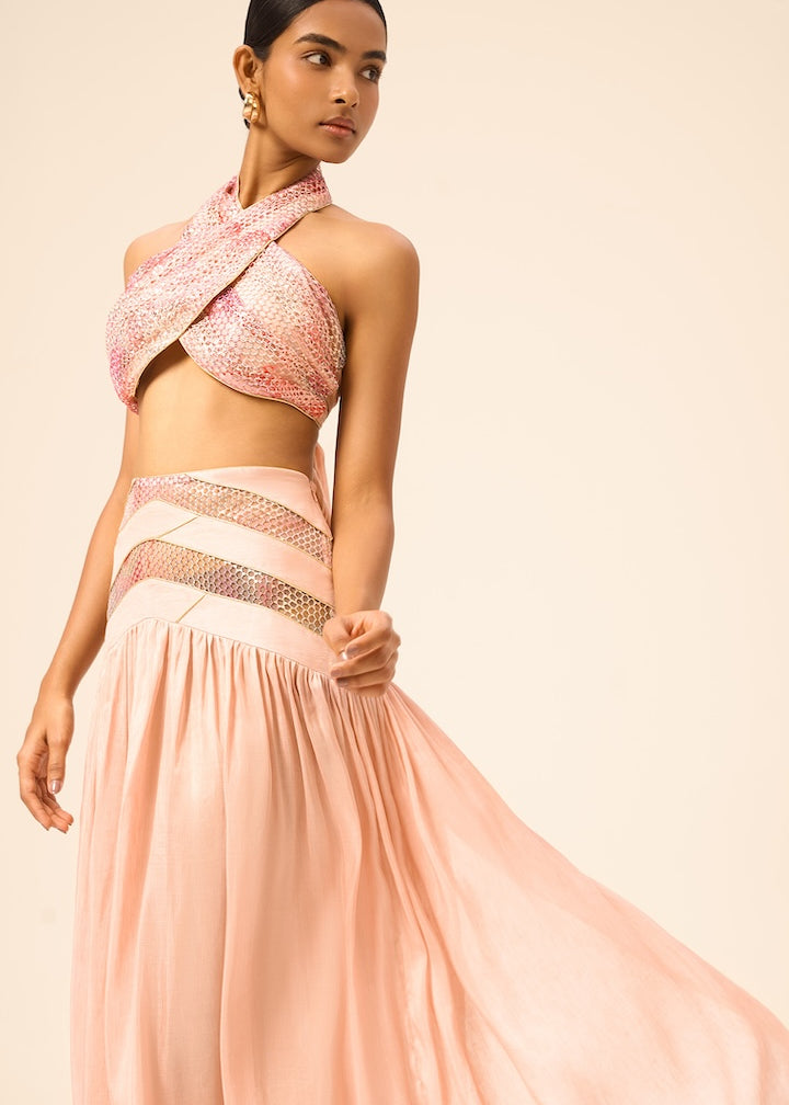 Woman ROSALINE CROP TOP AND LONG SKIRT LINSILK SET Blush 2002824 | Sana Osmani