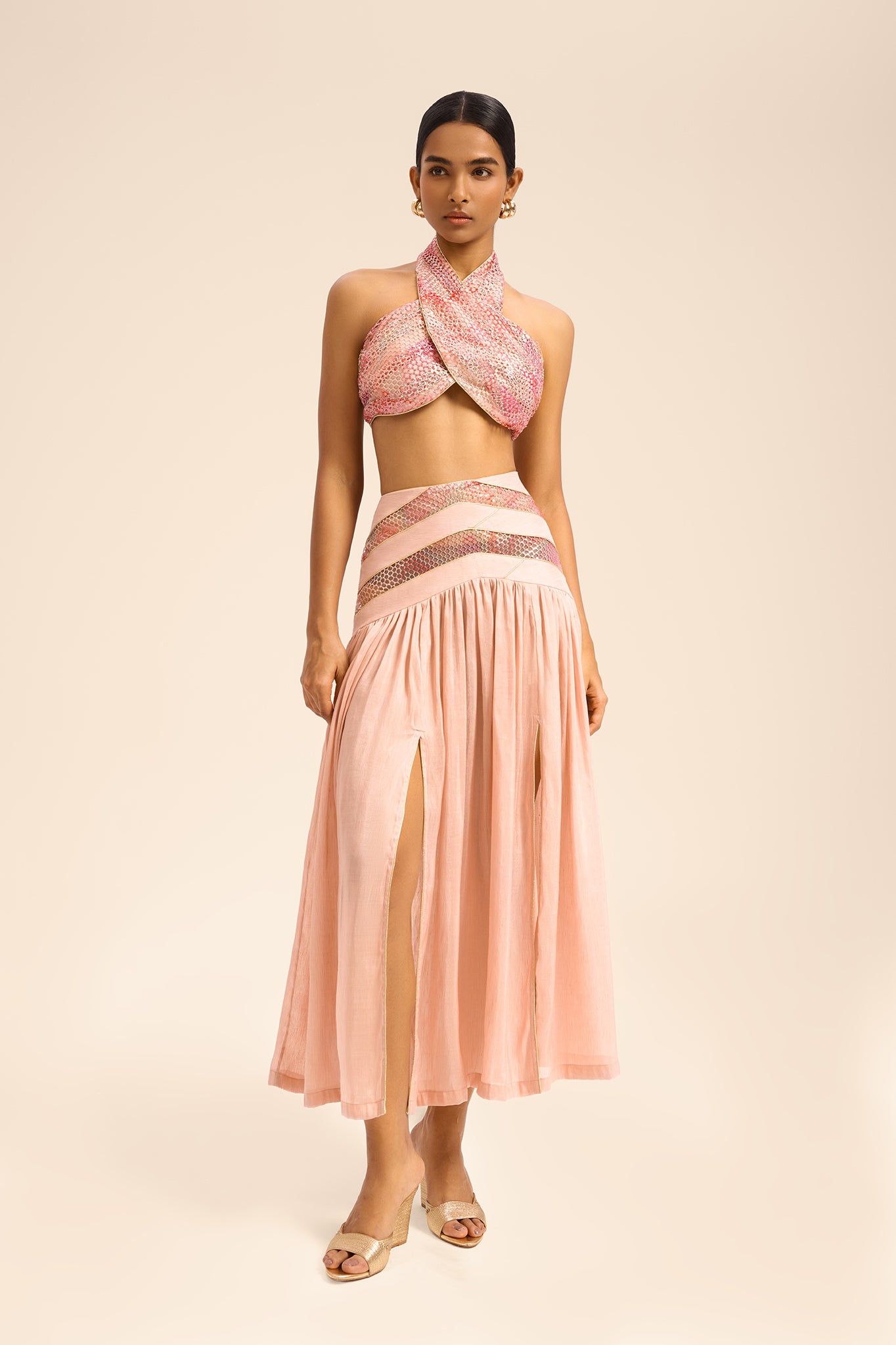 Woman مجموعة قميص وتنورة من الحرير اللامع Dalma White 2002830 | Sana Osmani