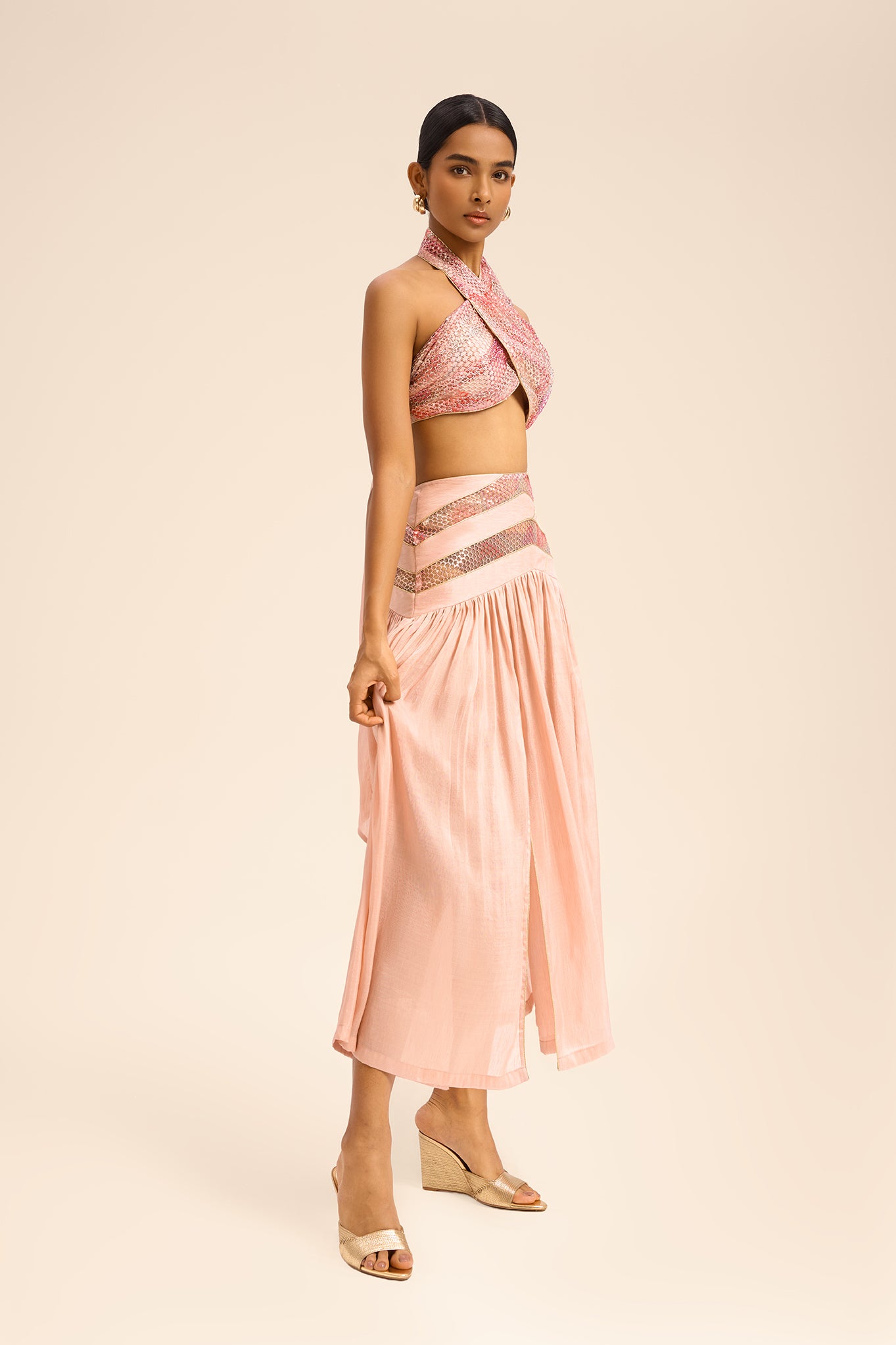 Woman مجموعة قميص وتنورة من الحرير اللامع Dalma White 2002830 | Sana Osmani