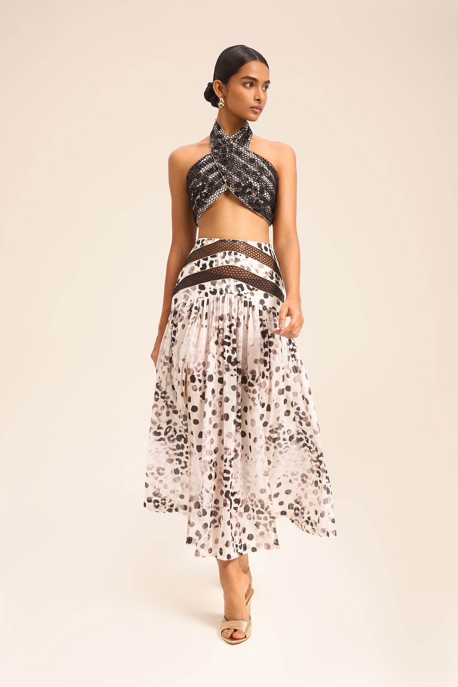 Woman مجموعة قميص وتنورة من الحرير اللامع Dalma White 2002830 | Sana Osmani