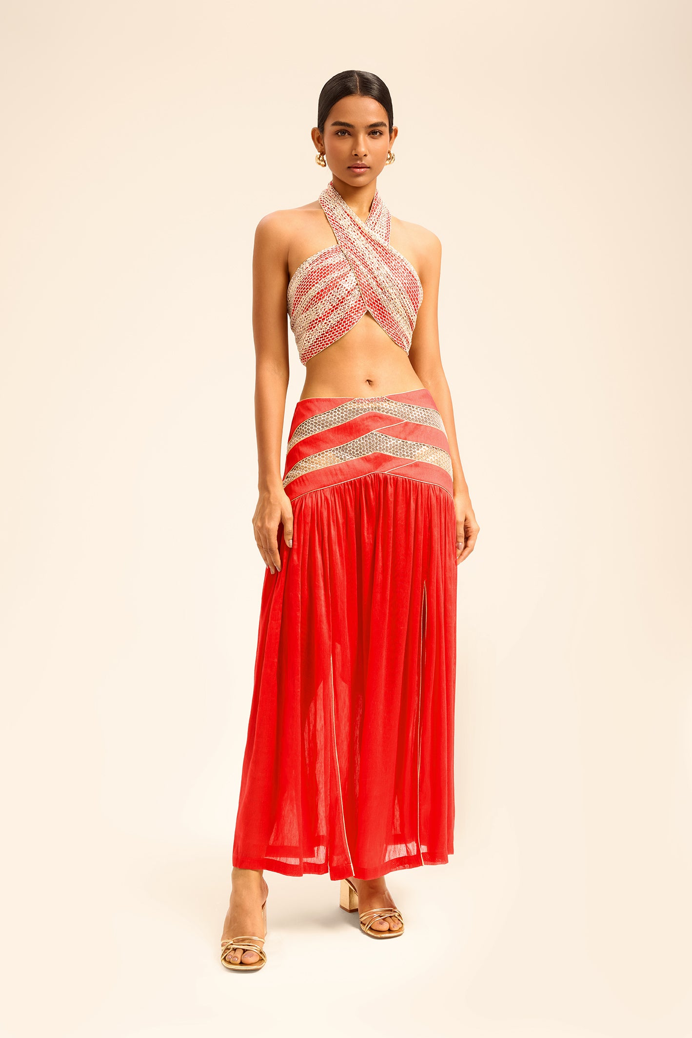 Woman مجموعة قميص وتنورة من الحرير اللامع Dalma White 2002830 | Sana Osmani