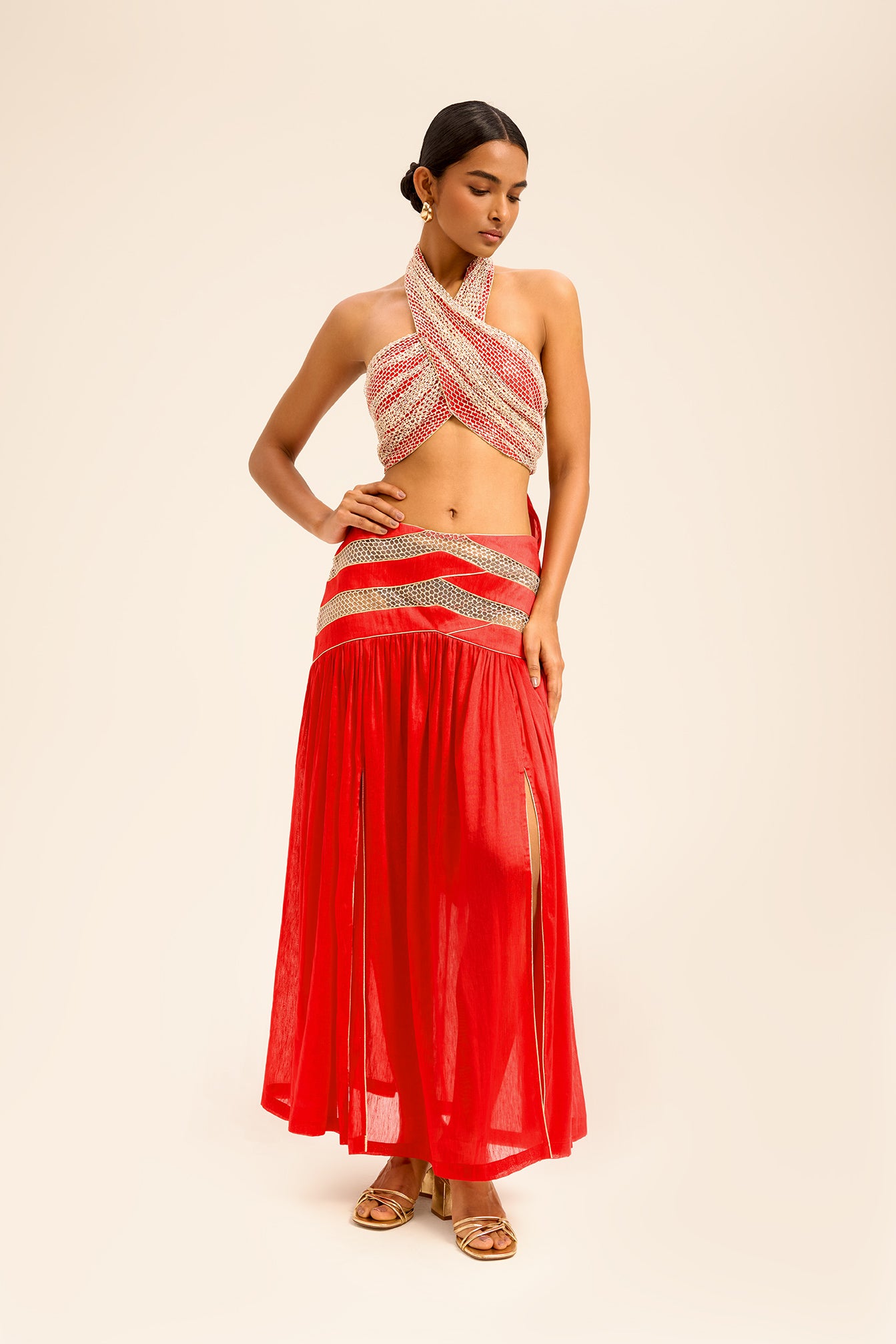 Woman مجموعة قميص وتنورة من الحرير اللامع Dalma White 2002830 | Sana Osmani