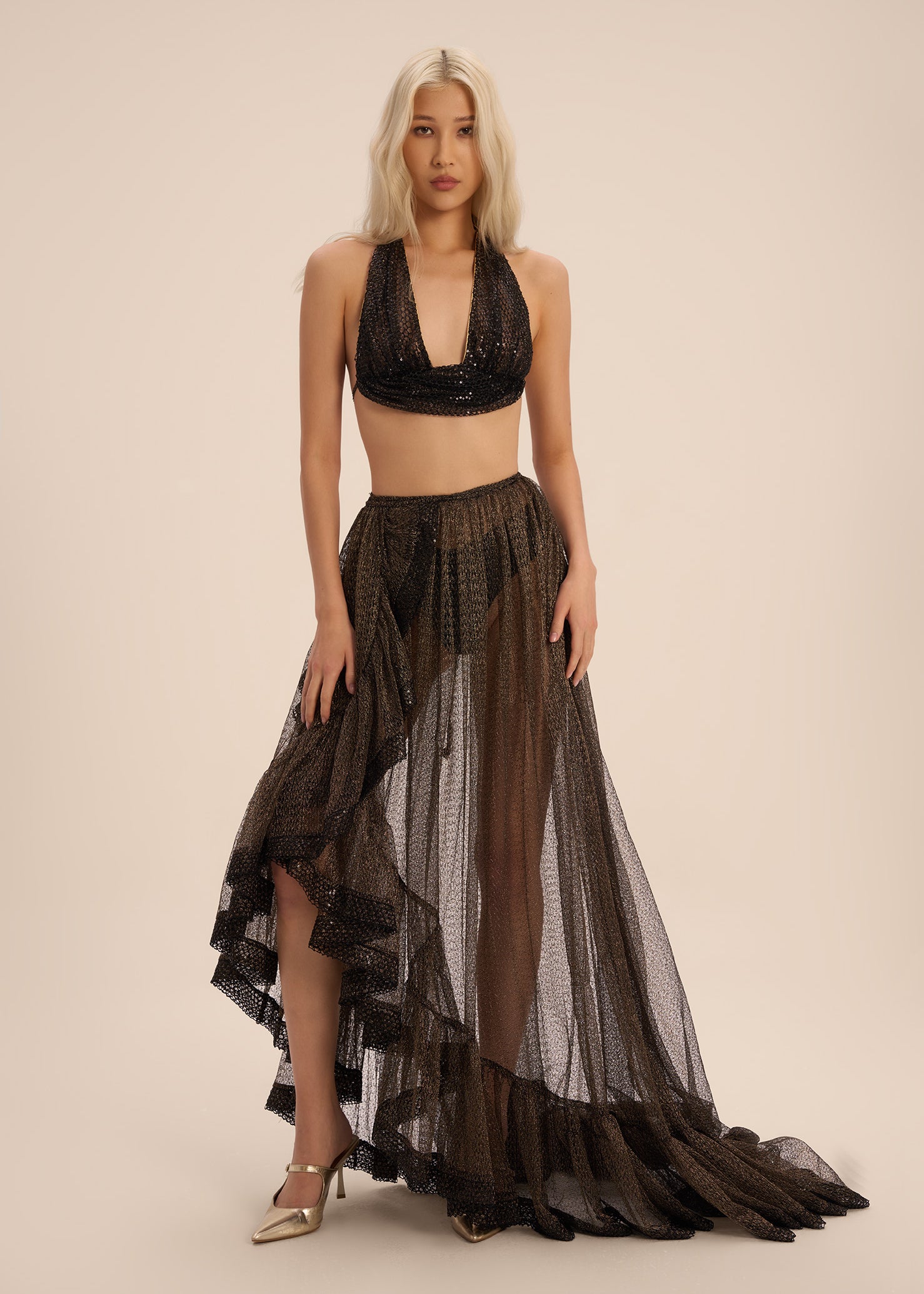 Woman SABRINA TOP AND SKIRT FISHNET SET Black 2002686 | Sana Osmani
