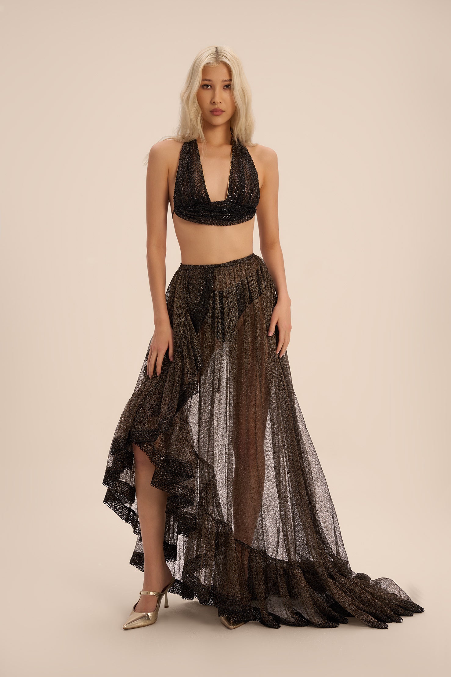 Woman SABRINA TOP AND SKIRT FISHNET SET Black 2002686 | Sana Osmani