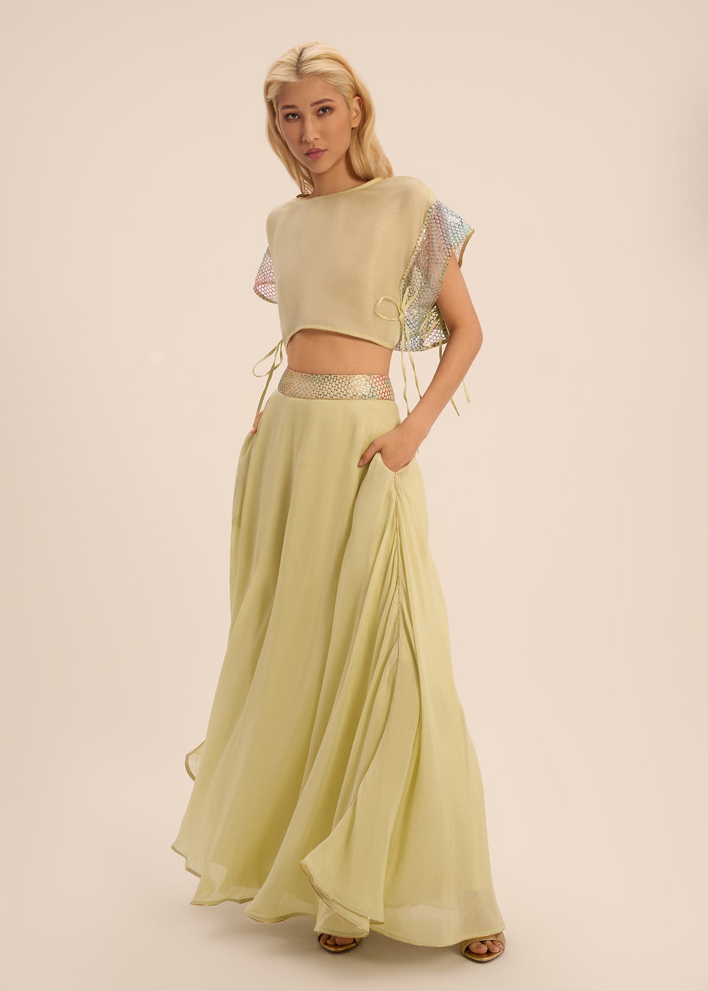 Woman SOPHIA LINEN AND SILK TOP AND SKIRT SET Lime 2002382 | Sana Osmani