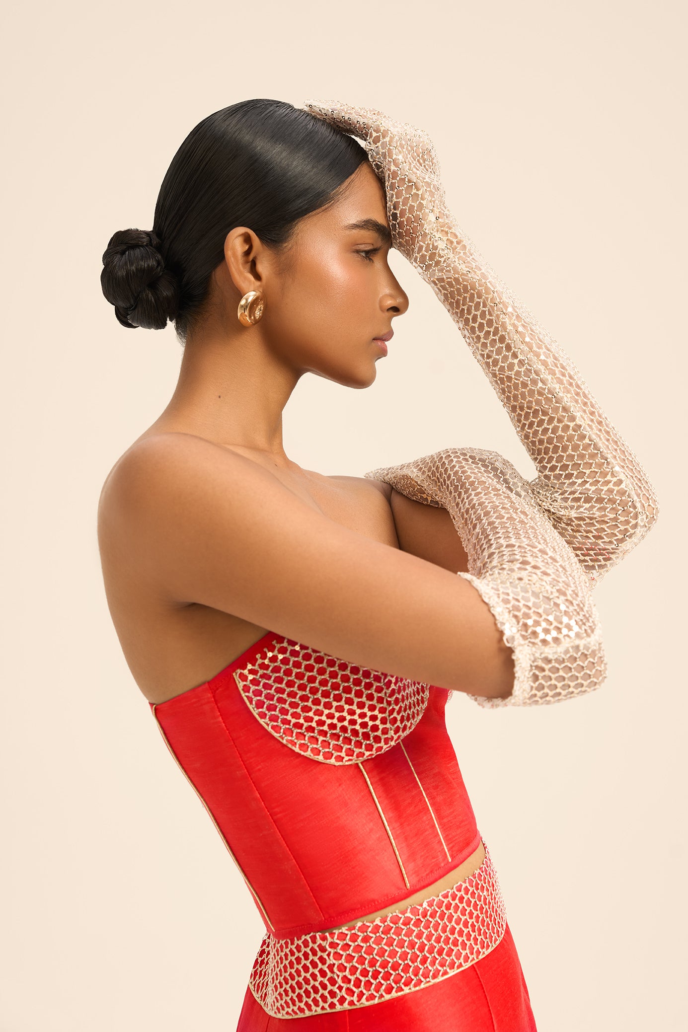 Woman SIRA FISHNET GLOVES White Gold 2002870 | Sana Osmani