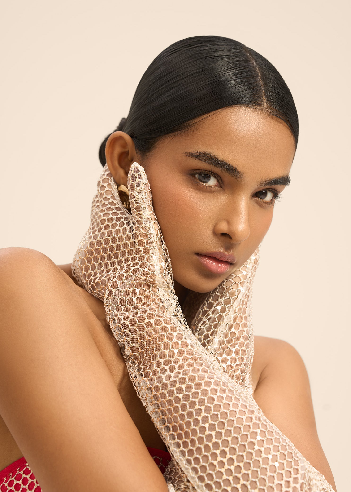 Woman SIRA FISHNET GLOVES White Gold 2002870 | Sana Osmani