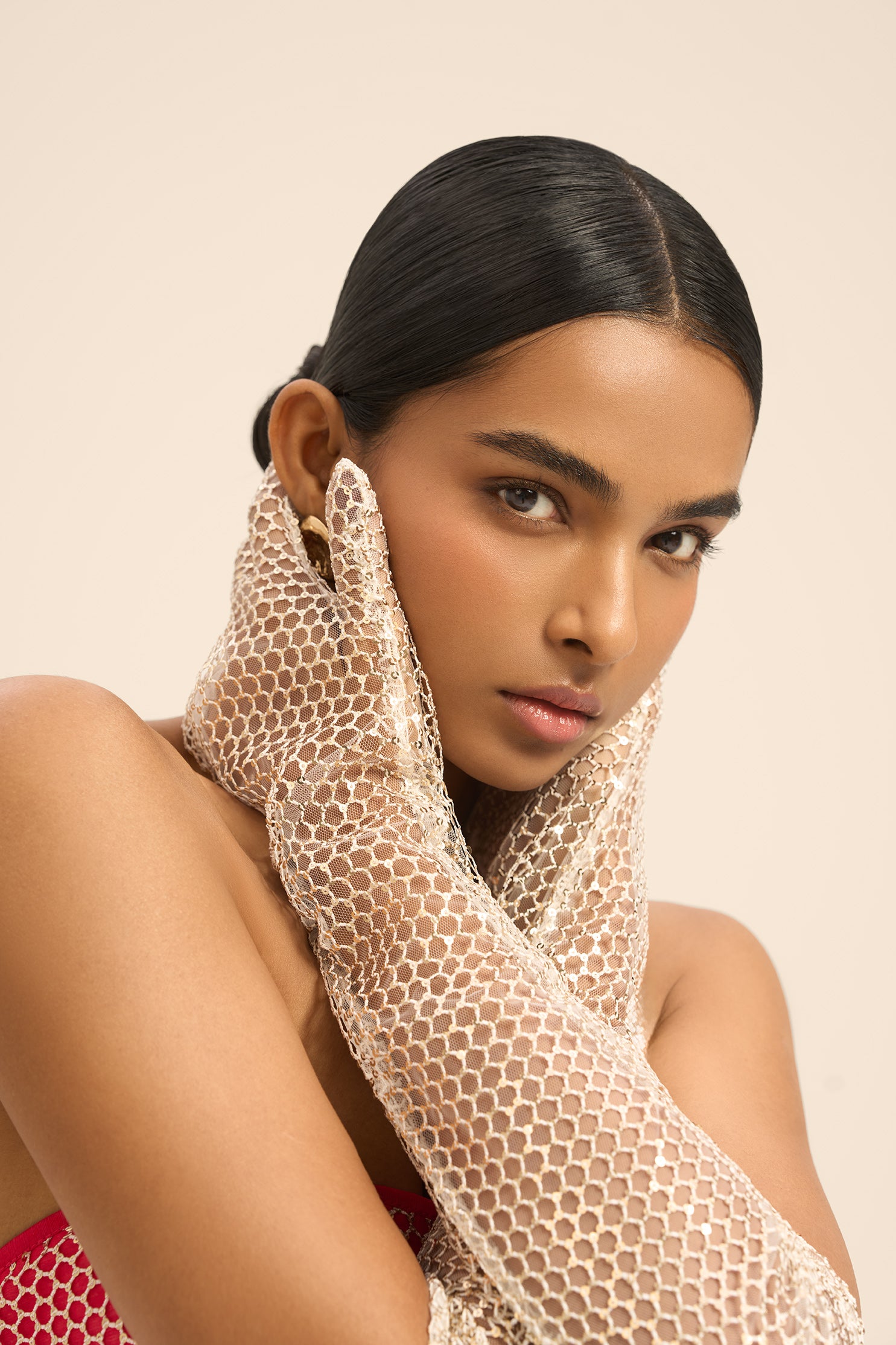 Woman SIRA FISHNET GLOVES White Gold 2002870 | Sana Osmani
