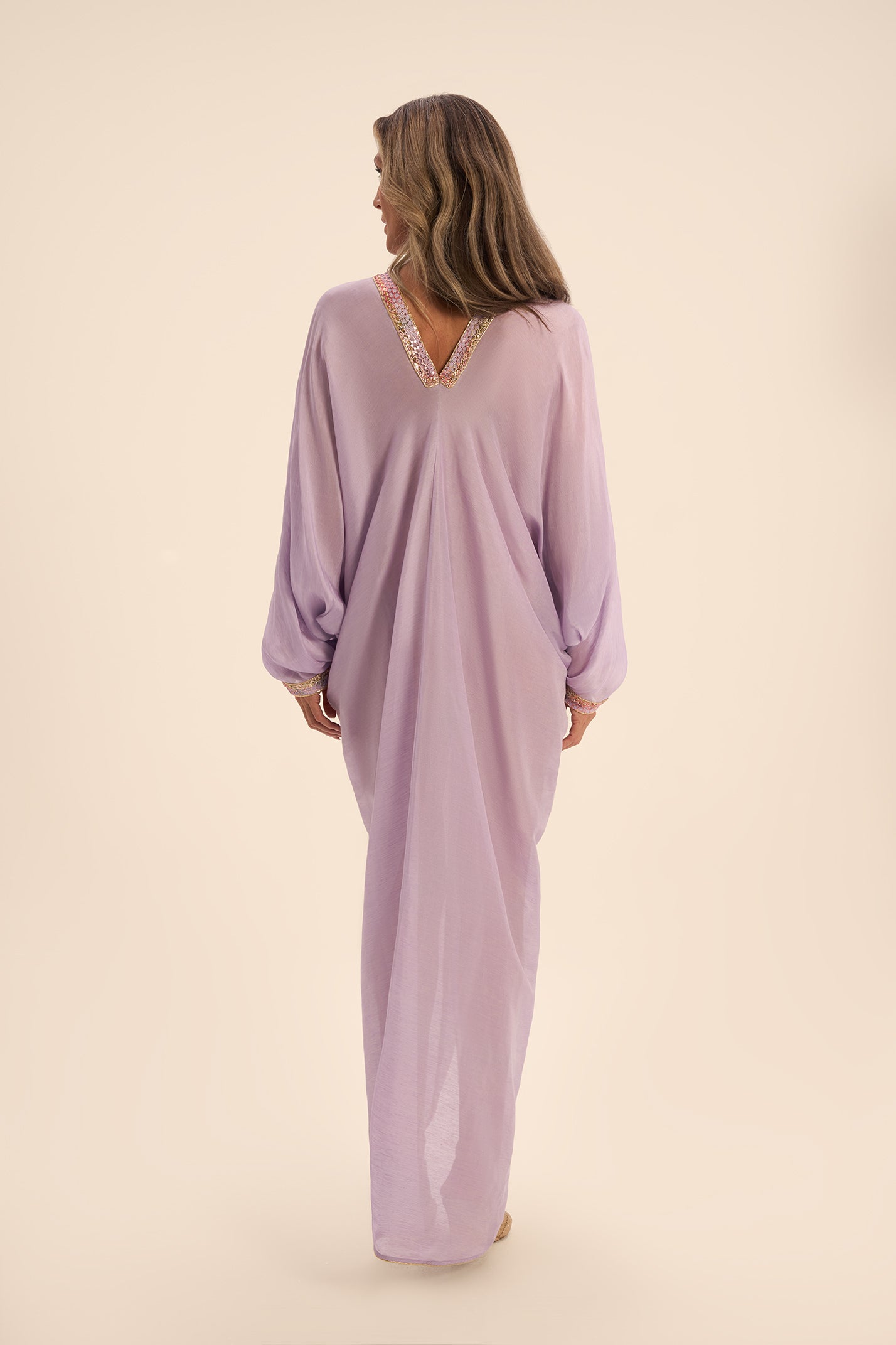 Woman ZEND LINEN AND SILK KAFTAN Fuchsia 2002271 | Sana Osmani