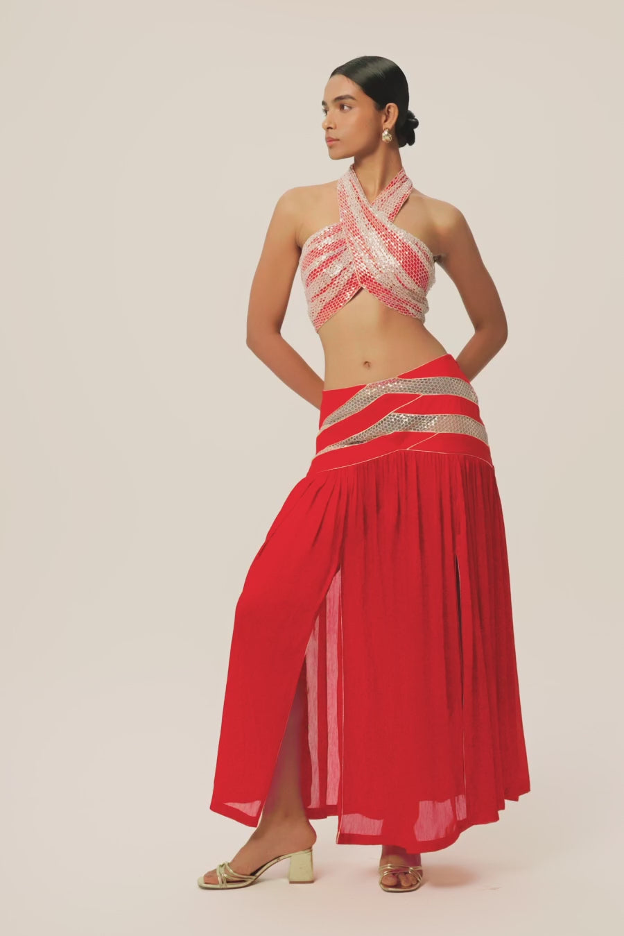 Woman مجموعة قميص وتنورة من الحرير اللامع Dalma White 2002830 | Sana Osmani