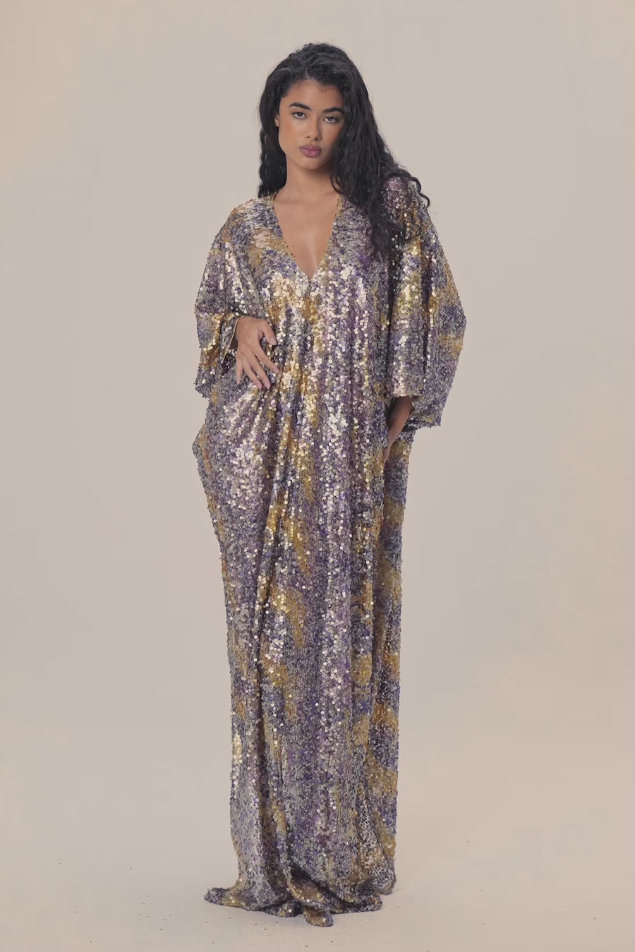 Woman Marie Lou Sequin V-Neckline Kaftan Macchiato 2002534 | Sana Osmani
