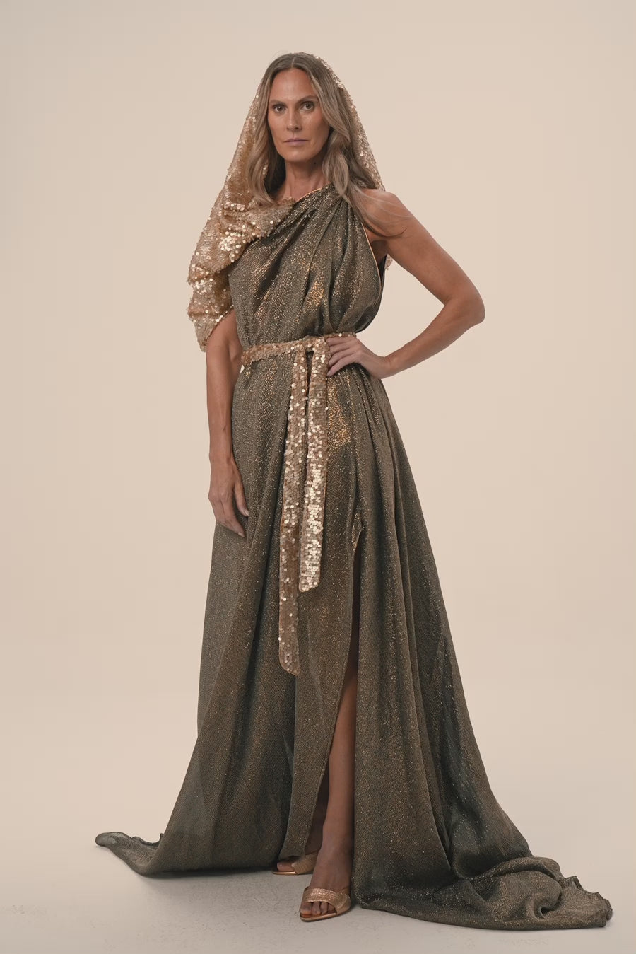 Woman APHRODITE MAXI SILK DRESS Golden Black 2003060 | Sana Osmani