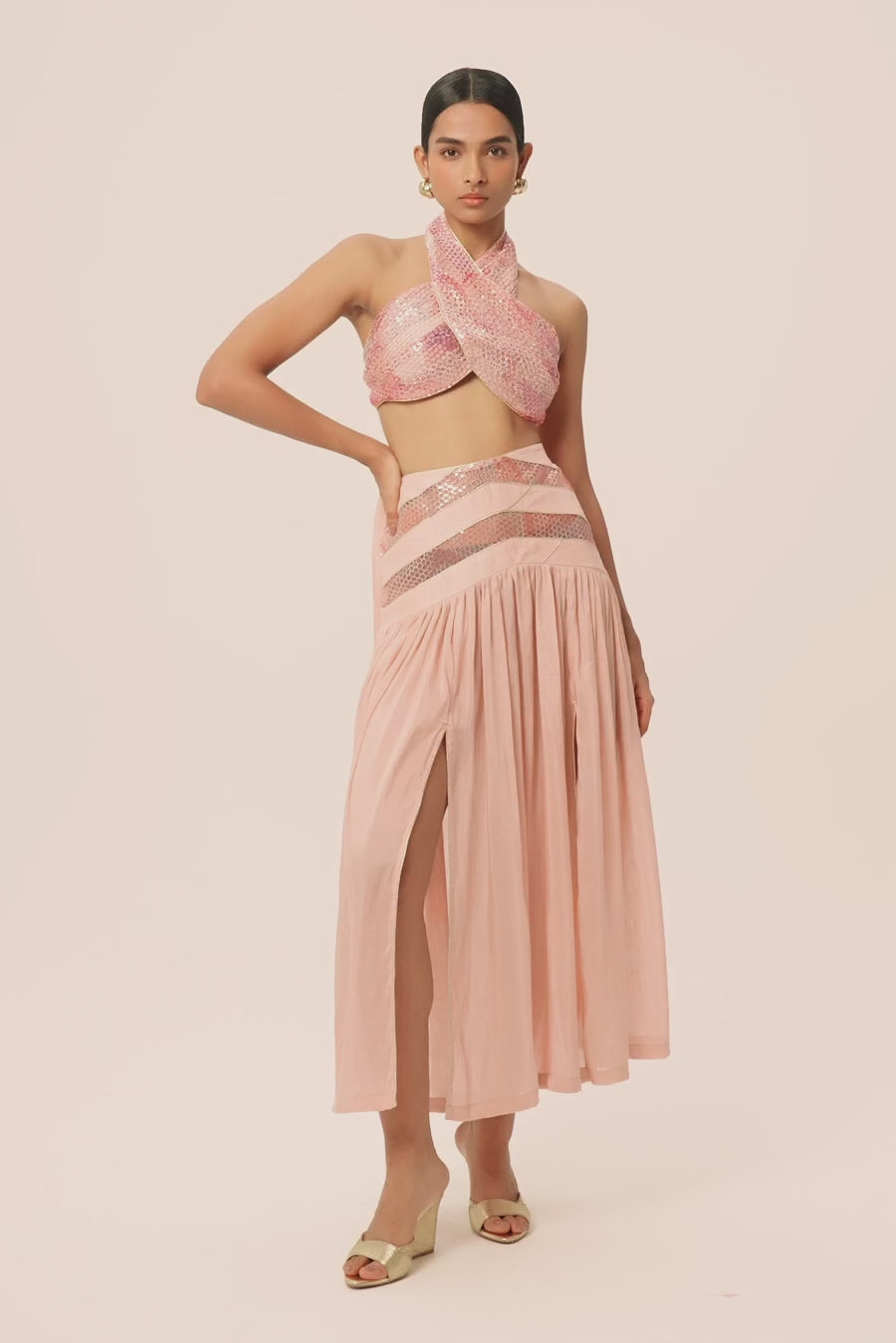 Woman مجموعة قميص وتنورة من الحرير اللامع Dalma White 2002830 | Sana Osmani