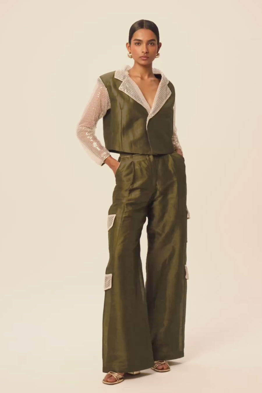 Woman RENEE LINSILK SHIRT AND PANTS SET Khaki Gold 2003238 | Sana Osmani