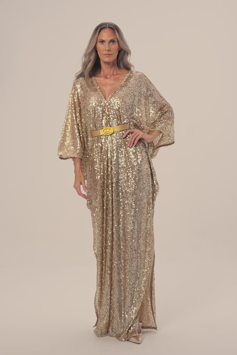 Woman Marie Lou Sequin V-Neckline Kaftan Macchiato 2002534 | Sana Osmani
