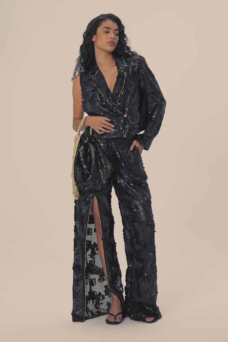 Woman MELROSE SEQUIN BLAZER AND PANTS SET Sunlit Gold 2002668 | Sana Osmani