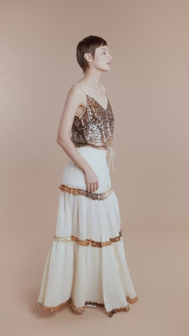 Woman CLEO Linen Skirt Bubble gold 2001026 | Sana Osmani